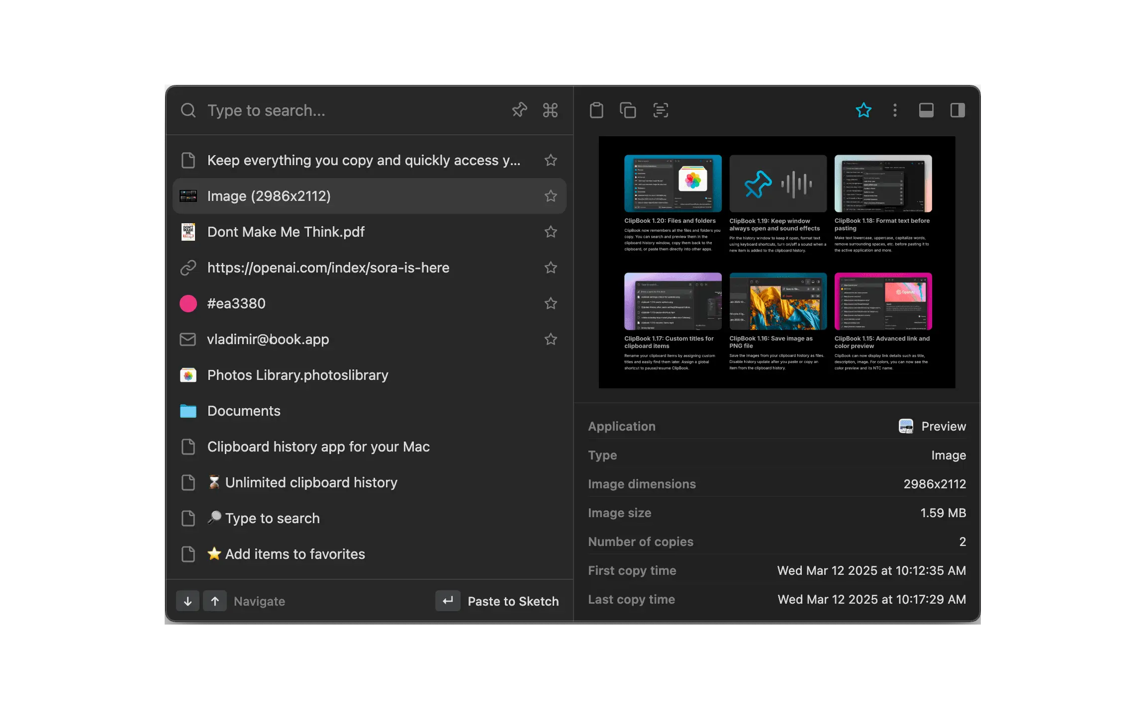 Preview images in the clipboard history on macOS