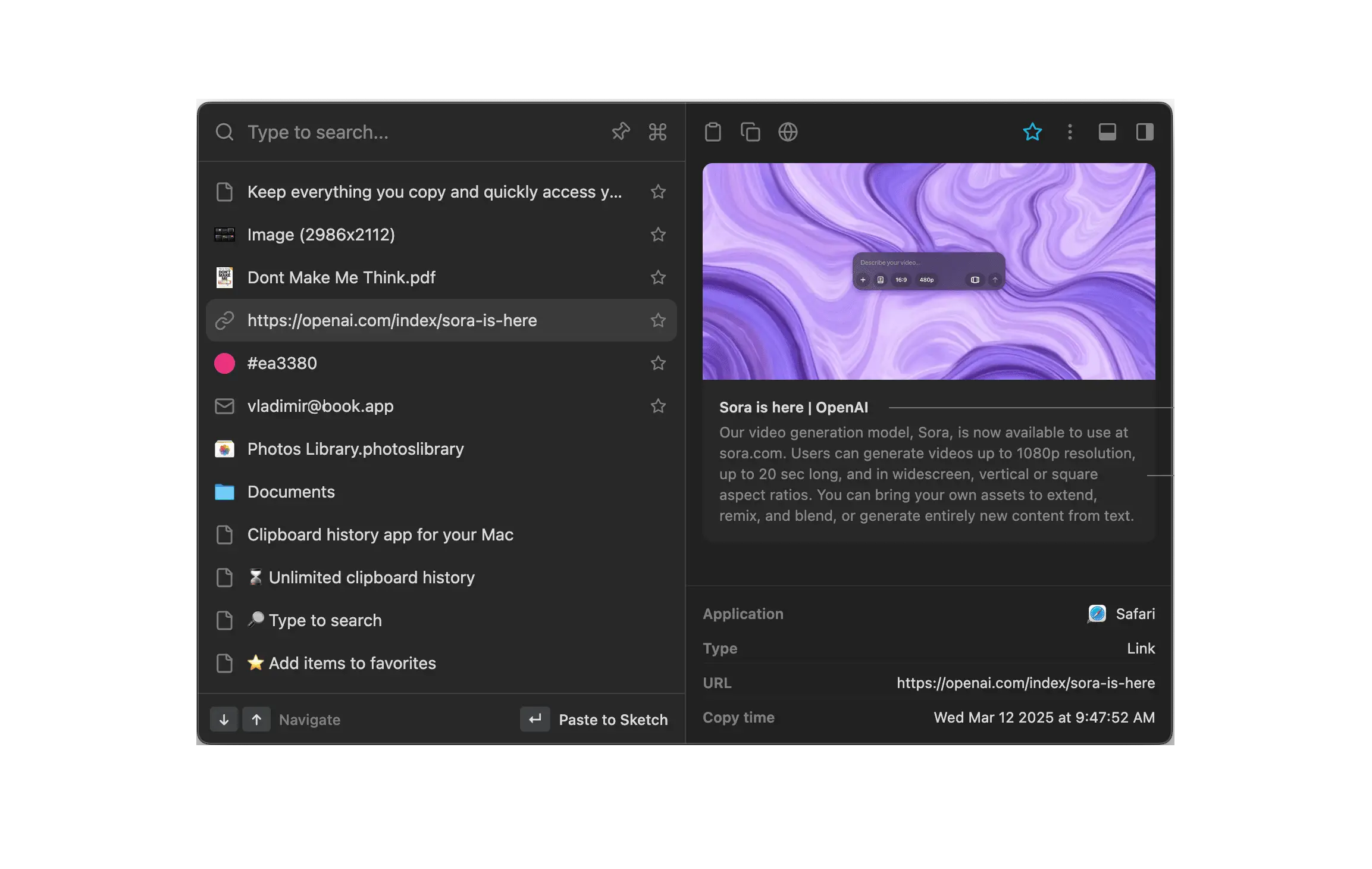 Preview links in the clipboard history on macOS